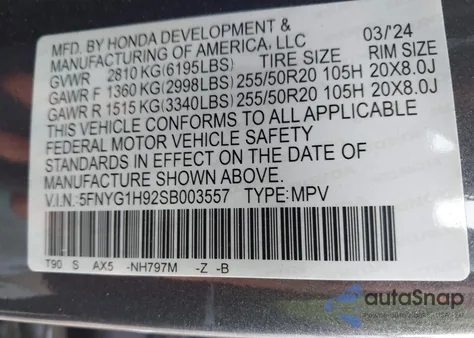 2025 Honda Pilot Black Edition z USA, uszkodzony, nr VIN 5FNYG1H92SB003557